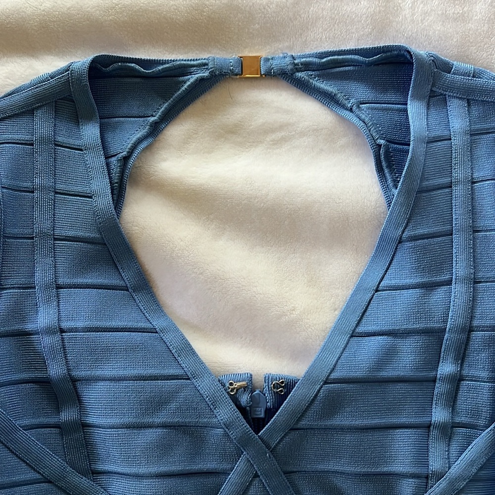 HERVE LEGER BLUE MIDI DRESS - Picture 3 of 8